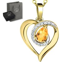 Limana Herzkette Edelstein Citrin gelb Silber 925 Gold Damen Kette mit Herz-Anhänger (inkl. Herz Geschenkdose und Tasche), 45-50cm Frauengeschenk Liebe Geschenk Idee Goldkette Edelsteinschmuck von Limana