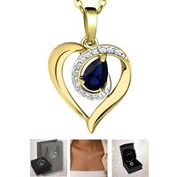 Limana Herzkette Edelstein Saphir blau Silber 925 Gold Damen Kette mit Herz-Anhänger (inkl. Herz Geschenkdose und Tasche), 45-50cm Damengeschenk Liebe Geschenk Idee Goldkette Edelsteinschmuck von Limana