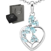 Limana Herzkette echte Edelsteine blau Topas 925 Sterling Silber Kette mit Herz 50cm (inkl. Herz Geschenkdose und Tasche), Kette für jeden Tag Anhänger Frauen Geschenk Echtschmuck von Limana