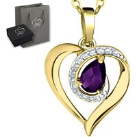 Limana Herzkette echter Amethyst lila 925 Silber Damen Gold Kette mit Herz-Anhänger (inkl. Herz Geschenkdose und Tasche), 45-50cm Damengeschenk Liebe Geschenk Idee Goldkette Edelstein von Limana