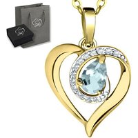 Limana Herzkette echter Aquamarin blau 925 Silber Gold Damen Kette mit Herz-Anhänger (inkl. Herz Geschenkdose und Tasche), 45-50cm Damengeschenk Liebe Geschenk Idee Goldkette Edelsteinschmuck von Limana