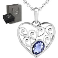 Limana Herzkette echter Edelstein blau lila Iolith 925 Sterling Silber Kette mit Herz (inkl. Herz Geschenkdose und Tasche), edler Anhänger 50cm Frauen Liebesgeschenk Liebe Geschenk Idee von Limana