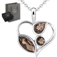 Limana Herzkette echter Edelstein brauner Rauchquarz 925 Sterling Silber Kette mit Herz (inkl. Herz Geschenkdose und Tasche), Anhänger 50cm Frauen Geschenk Liebesgeschenk Liebe Geschenk Idee von Limana