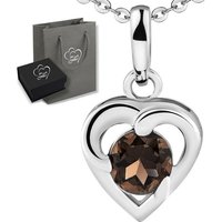 Limana Herzkette echter Edelstein brauner Rauchquarz 925 Sterling Silber Kette mit Herz (inkl. Herz Geschenkdose und Tasche), Anhänger 50cm Frauen Geschenk Liebesgeschenk Liebe Geschenk Idee von Limana