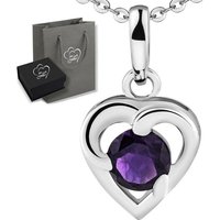 Limana Herzkette echter Edelstein lila Amethyst 925 Sterling Silber Kette mit Herz (inkl. Herz Geschenkdose und Tasche), Anhänger 50cm Frauen Geschenk Liebesgeschenk Liebe Geschenk Idee von Limana