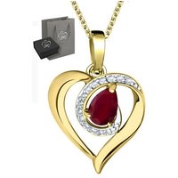 Limana Herzkette echter Rubin Damen Halskette Gold Silber 925 Kette mit Herz-Anhänger (inkl. Herz Geschenkdose und Tasche), 45-50cm Damen Frau Freundin Liebe Geschenk Idee Goldkette roter Stein von Limana