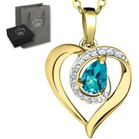 Limana Herzkette echter äthiopischer Opal blau Silber 925 Gold Kette mit Herz-Anhänger (inkl. Herz Geschenkdose und Tasche), 45-50cm Damengeschenk Liebe Geschenk Idee Goldkette Edelsteinschmuck von Limana