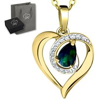 Limana Herzkette echter äthiopischer Opal schwarz Silber 925 Gold Damen Herz-Anhänger (inkl. Herz Geschenkdose und Tasche), 45-50cm Frauengeschenk Liebe Geschenk Idee Goldkette Edelsteinschmuck von Limana