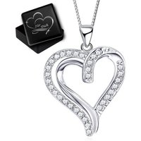 Limana Kette mit Anhänger Damen Herzkette echt 925 Sterling Silber Liebe Geschenk Herzanhänger (inkl. Gravur Herz Geschenkdose), Zirkonia Herz Liebesgeschenk Freundin Silberkette von Limana