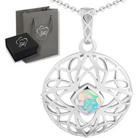 Limana Kette mit Anhänger Damen Silberkette echter Opal 925 Sterling Silber Edelstein Blume (inkl. Herz Geschenkdose und Tüte), Edelsteinschmuck für jeden Tag Geschenkidee von Limana