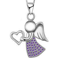 Limana Kette mit Anhänger echt 925 Sterling Silber Engelkette, Schutzengel Engel Herz Liebe Halskette Damen Mädchen Kinder Herzkette lila von Limana