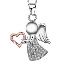 Limana Kette mit Anhänger echt 925 Sterling Silber Engelkette, Schutzengel Engel Herz Liebe Halskette Damen Mädchen Kinder Herzkette von Limana