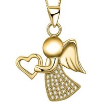 Limana Kette mit Anhänger echt 925 Sterling Silber Gold Engelkette, Schutzengel Engel Herz Liebe Halskette Herzkette Frauen Mädchen Kinderkette von Limana