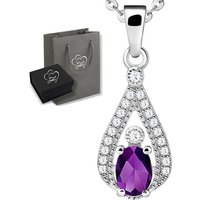 Limana Kette mit Anhänger echter Edelstein Amethyst lila 925 Silber Damenkette Frauen (inkl. Herz Geschenkdose und Tasche), 45cm Schmuck für jeden Tag Frauengeschenk Edelsteinschmuck von Limana