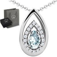 Limana Kette mit Anhänger echter Edelstein Aquamarin blau 925 Sterling Silber Damenkette (inkl. Herz Geschenkdose und Tasche), 45cm Schmuck für jeden Tag Geschenk Frauengeschenk von Limana