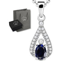 Limana Kette mit Anhänger echter Edelstein Saphir blau 925 Silber Damenkette Frauen (inkl. Herz Geschenkdose und Tasche), 45cm Schmuck für jeden Tag Frauengeschenk Silberkette von Limana