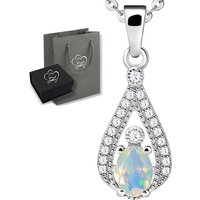 Limana Kette mit Anhänger echter äthiopischer Opal Edelstein 925 Silber Damenkette Frauen (inkl. Herz Geschenkdose und Tasche), 45cm Schmuck für jeden Tag Liebe Geschenk Idee Zirkonia Silberkette von Limana