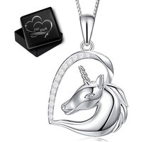 Limana Kettenanhänger Mädchen Herz Pferd 925 Sterling Silber Halskette Anhänger Kette (Halskette Set, inkl. Geschenkbox), Zirkonia Einhorn Geschenke für Kinder von Limana