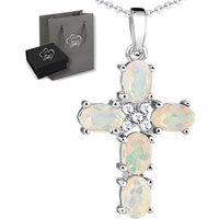 Limana Kreuzkette echter äthiopischer Opal 925 Silber Kette mit Kreuz 45+5cm (inkl. Herz Geschenkdose und Tasche), Edelstein Damenkette Frauenkette Geschenkidee Geschenk Idee von Limana