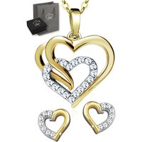 Limana Ohrring und Ketten Set 45-50cm Damen 925 Silber Gold Herzkette Herz-Ohrstecker Anhänger (inkl. Herz Geschenkdose und Tasche), Damen Frau Ehefrau Freundin Liebe Geschenk Idee Valentinstag von Limana