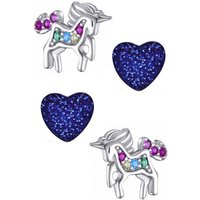 Limana Ohrstecker-Set Einhorn Pferde Herz Ohrstecker Mädchen 925 Sterling Silber Edelstahl, Kinderschmuck mit Zirkonia und Glitzer von Limana