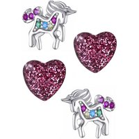 Limana Ohrstecker-Set Einhorn Pferde Herz Ohrstecker Mädchen 925 Sterling Silber Edelstahl, Kinderschmuck mit Zirkonia und Glitzer von Limana