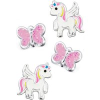 Limana Ohrstecker-Set Kinder Mädchen Ohrringe echt 925 Sterling Silber Pferde Schmetterling Einhorn, Glitzer von Limana