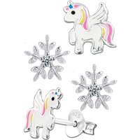 Limana Ohrstecker-Set Kinder Ohrringe 925 Sterling Silber Einhorn Pferde Stern Schneeflocke, Geschenkidee Winter Weihnachten Kinderohrringe von Limana