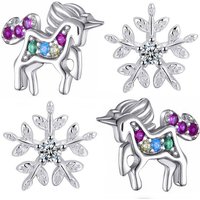 Limana Ohrstecker-Set Kinder Ohrringe 925 Sterling Silber Einhorn Pferde Stern Schneeflocke, Mädchen Kinderohrringe Geschenk Geschenkidee von Limana