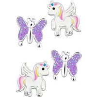 Limana Ohrstecker-Set 925 Silber Einhorn Pferde Schmetterling Kinderohrringe Kinderschmuck, Glitzer von Limana