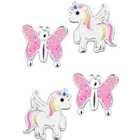 Limana Ohrstecker-Set 925 Silber Einhorn Pferde Schmetterling Kinderohrringe Kinderschmuck, Glitzer von Limana