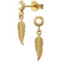 Limana Paar Ohrhänger Damen Mädchen Silber 925 Gold Feder mit Opal Perle Ohrstecker Ohrringe, Damenohrringe Mädchenohrringe Geschenkidee Geschenk Idee von Limana