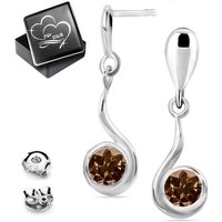 Limana Paar Ohrhänger Damen echter Rauchquarz 925 Sterling Silber hängende Ohrstecker (inkl. Herz Gravur Dose), Geschenk Idee Geschenkidee Schmuck für jeden Tag von Limana