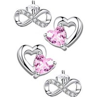 Limana Paar Ohrstecker 2er SET echt 925 Sterling Silber Unendlichkeit rosa Herz, Liebe kleine Ohrringe von Limana