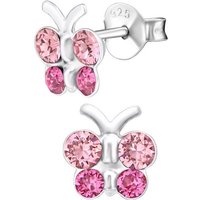 Limana Paar Ohrstecker Damen Kinder Mädchen Ohrringe echt 925 Sterling Silber Schmetterlinge, mit rosa SWAROVSKI® Kristall Steine, Silberschmuck, K909o von Limana