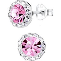 Limana Paar Ohrstecker Damen Ohrringe 8mm echt 925 Sterling Silber pink runde Kristalle, Damenohrringe für jeden Tag Geschenk Geschenkidee von Limana