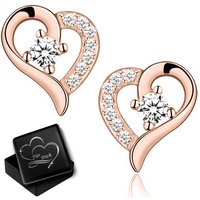 Limana Paar Ohrstecker echt 925 Sterling Silber Herz Rosegold Gold Rosa (inkl. Herz Geschenkdose), Herzohrringe Geschenk Idee Geschenkidee Liebesgeschenk von Limana