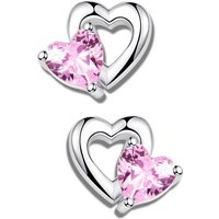 Limana Paar Ohrstecker echt 925 Sterling Silber kleine Ohrringe rosa Herz, Kinderohrringe Damen Frauen von Limana