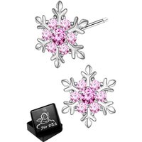 Limana Paar Ohrstecker rosa Schneeflocke Stern Silber 925 Geschenk Idee Nikolaus Weihnachten (inkl. Geschenkdose mit Engel), 9mm Kinderohrringe Mädchenohrringe Damenohrringe mit Zirkonia von Limana