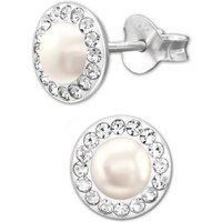 Limana Perlenohrringe Damen 8mm echt 925 Sterling Silber runde weiße Ohrstecker mit Perle, Ohrschmuck für jeden Tag Geschenk Geschenkidee, Zirkonia von Limana