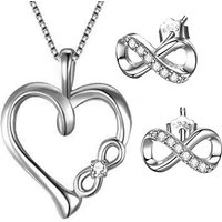 Limana Schmuckset Damen Geschenkset 925 Sterling Silber Herz Kette Ohrringe Anhänger, Zirkonia Ohrstecker Unendlichkeit Liebe Herzkette Geschenkidee Frauen von Limana