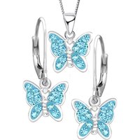 Limana Schmuckset Mädchen Kinder echt 925 Sterling Silber Ohrringe Kette Schmetterling, mit Zirkonia Steine von Limana