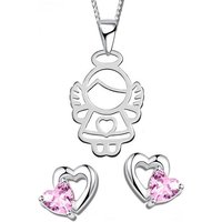 Limana Schmuckset echt 925 Sterling Silber Engel Herz Halskette mit Ohrringe, rosa Ohrstecker Engelkette Schutzengel Kinderschmuck Mädchenschmuck von Limana