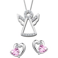 Limana Schmuckset echt 925 Sterling Silber Engel Kette mit Herz Ohrringe Set, Herzohrringe Engelkette rosa Zirkonia von Limana