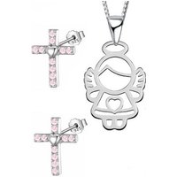 Limana Schmuckset echt 925 Sterling Silber Engel Kreuz Halskette mit Ohrringe, Engelkette Zirkonia Kristalle Kinder Mädchen Schmuck von Limana