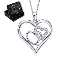 Limana Silberkette Damen Frauen echt 925 Sterling Silber Herzkette Kette mit Herz (inkl. Herz Gravur Geschenkdose), Geschenk Idee Geschenkidee Herzanhänger Liebe Liebesgeschenk Freundin von Limana