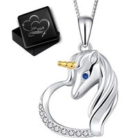 Limana Silberkette Kinder Mädchen Kette Anhänger 925 Sterling Silber Pferd Einhorn Herz (inkl. Herz Gravur Geschenkdose), türkis 40cm Kinderkette Mädchenkette Geschenkidee von Limana