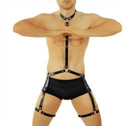 Limmion Herren PU-Leder Punk Gothic Brust Harness Schultergurt Männer Erotik Dessous Brustgurt Einstellbar Fetisch Sexy Körper Harness Unterwäsche Nachtshow-Kostümgurt Cosplay Party Sklave Clubwear von Limmion