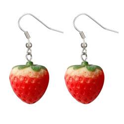 Künstliche rote Erdbeer-Ohrringe, Schmuck, zarte Fruchtform, Ohranhänger, baumelnde Ohrringe für verschiedene Anlässe, Large, Wie abgebildet von Limtula