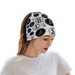 Lin’s Liliana Kopftuch Damen weich leicht Bandana Halstuch Damen Schal elastisches Stirnband Mädchen (Blau Buchstabe) von Lin's Liliana